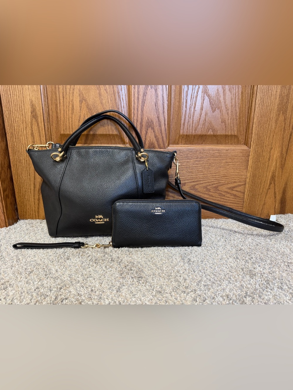 Coach Black Pebbled Leather Satchel with Matching Wallet